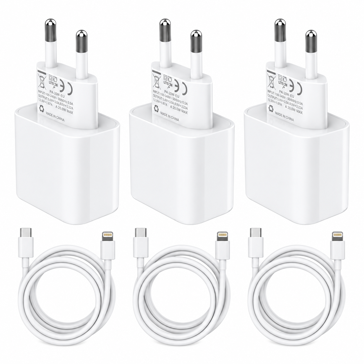 Apple 20W USB-C Fast Charger with Cable Pack of 3
